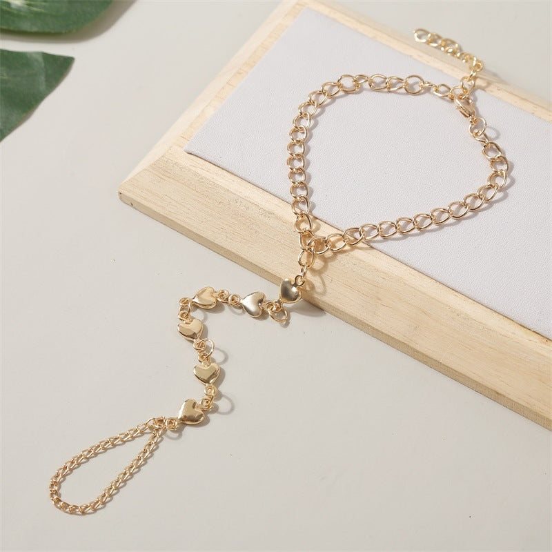 Simple Long Chain Love Finger Bracelet - Retro Creative Delicate Hand Ornament