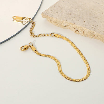 Stainless Steel Snake Chain Bracelet - Gold 3mm Blade Chain for Women