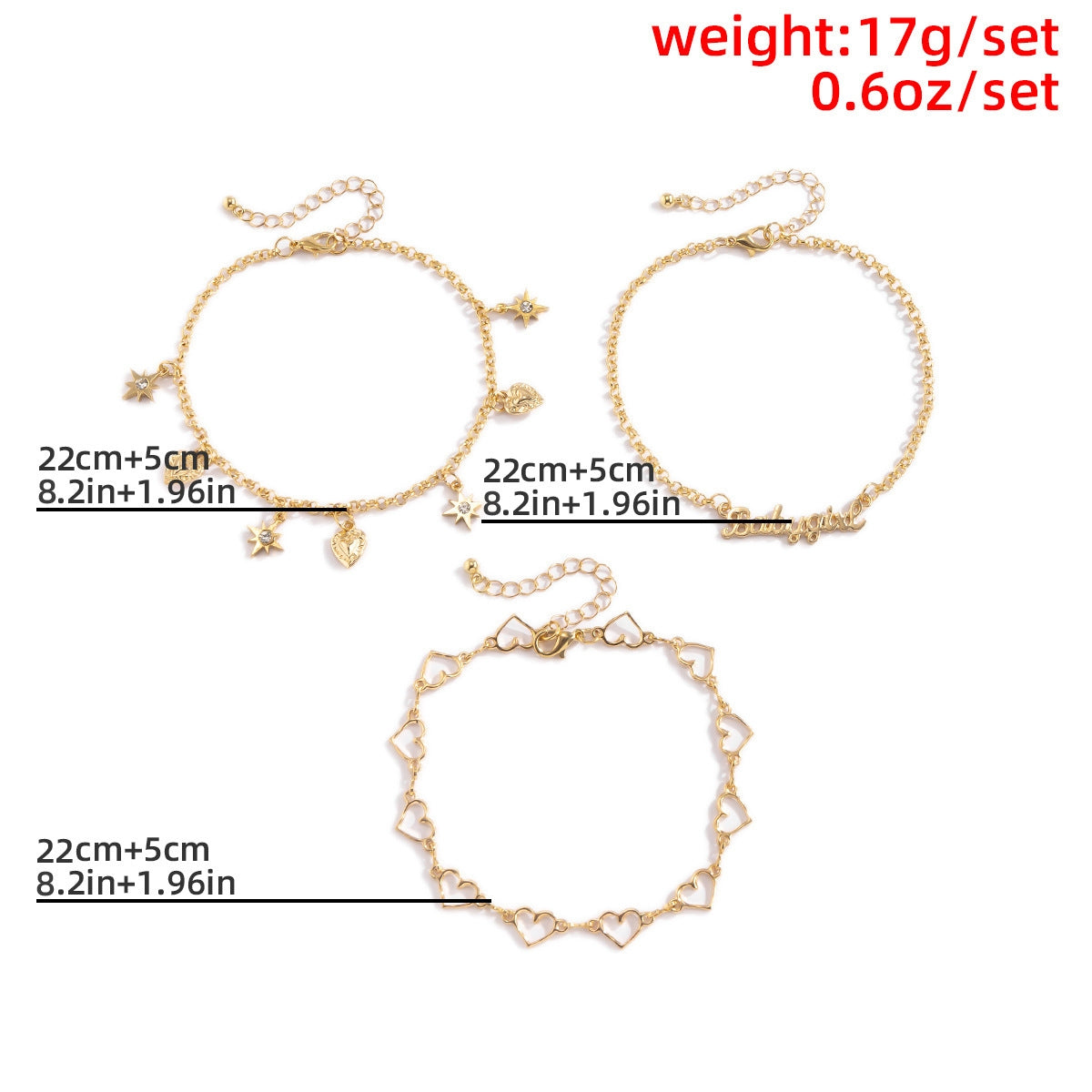 Simple Multi-layer Heart and Star Tassel Chain Anklet Set