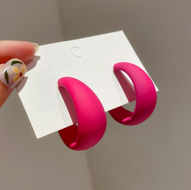 Simple Candy Color Matte C-shaped Acrylic Earrings with S925 Silver Needle