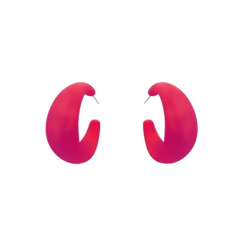 Simple Candy Color Matte C-shaped Acrylic Earrings with S925 Silver Needle