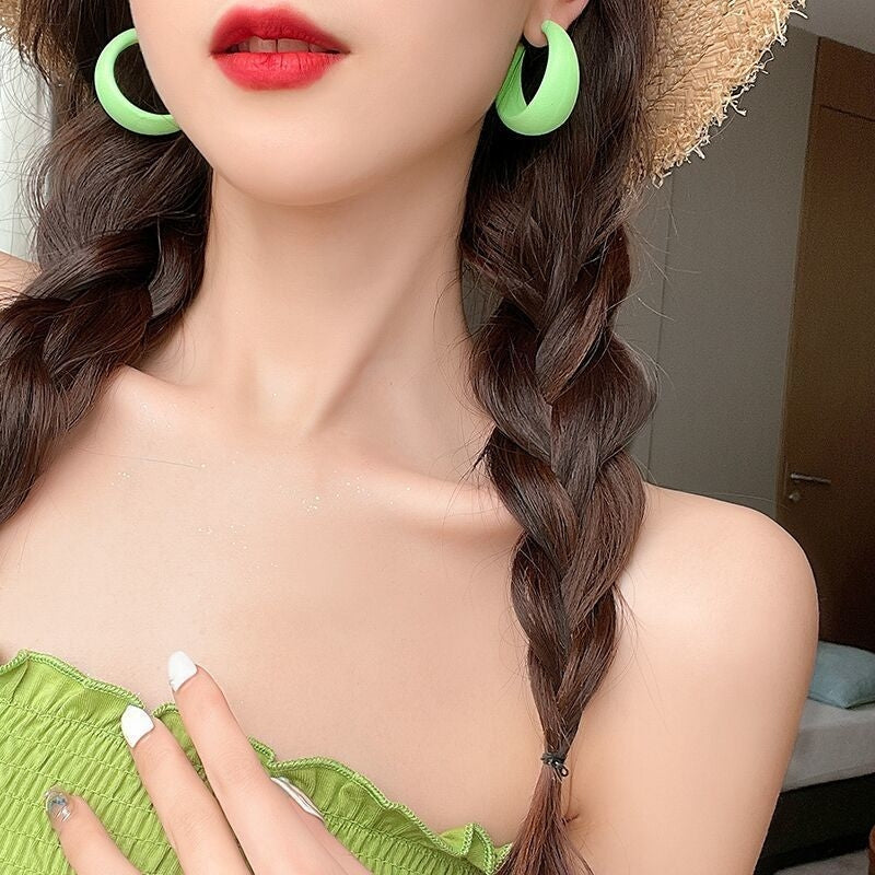 Simple Candy Color Matte C-shaped Acrylic Earrings with S925 Silver Needle