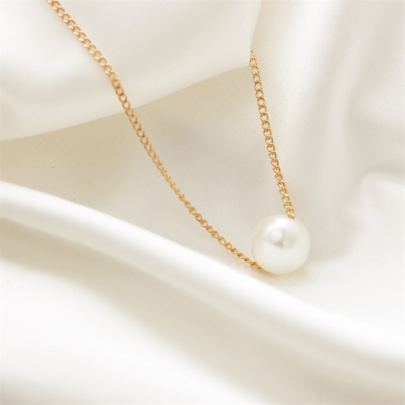 Simple Pearl Ball Short Necklace Korean Star Clavicle Chain