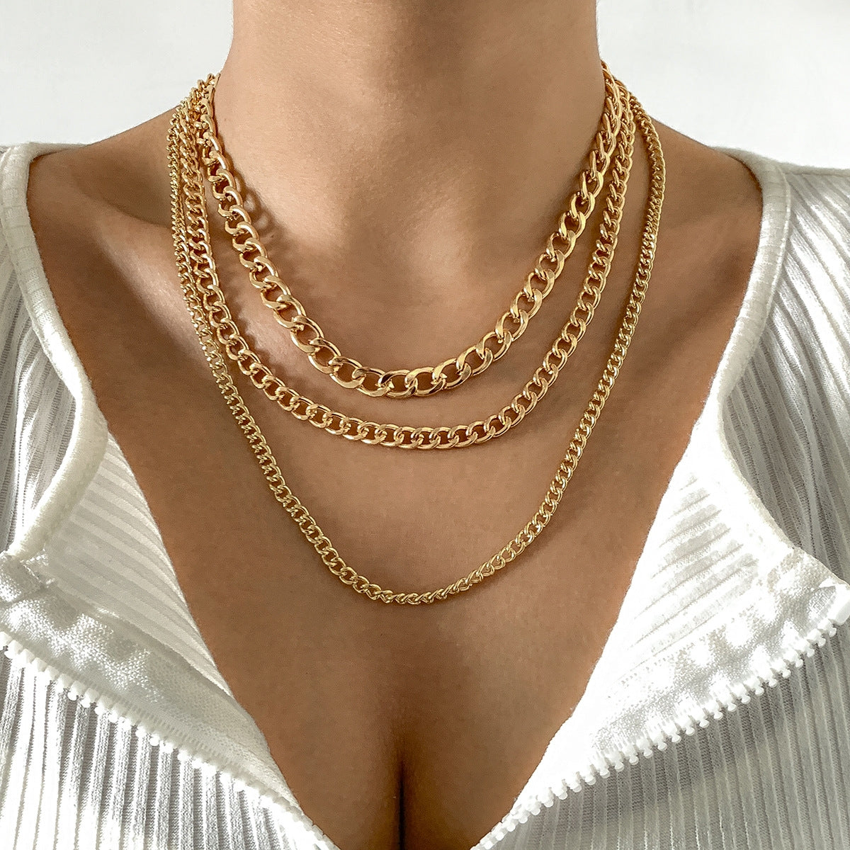 Simple Retro Geometric Metal Chain Necklace Set