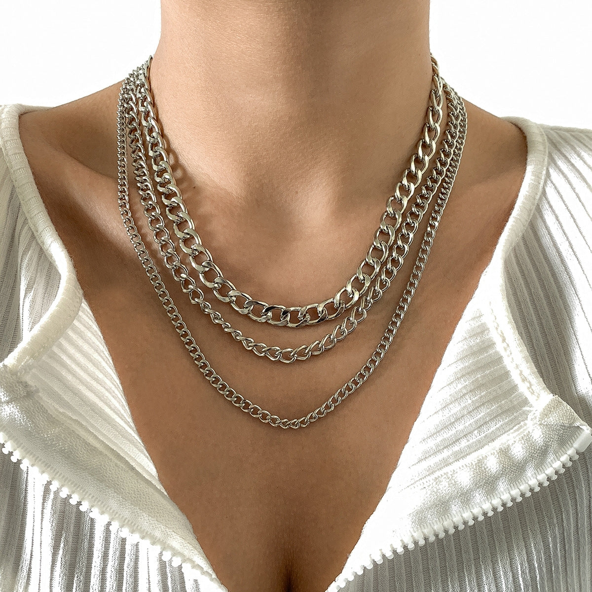 Simple Retro Geometric Metal Chain Necklace Set