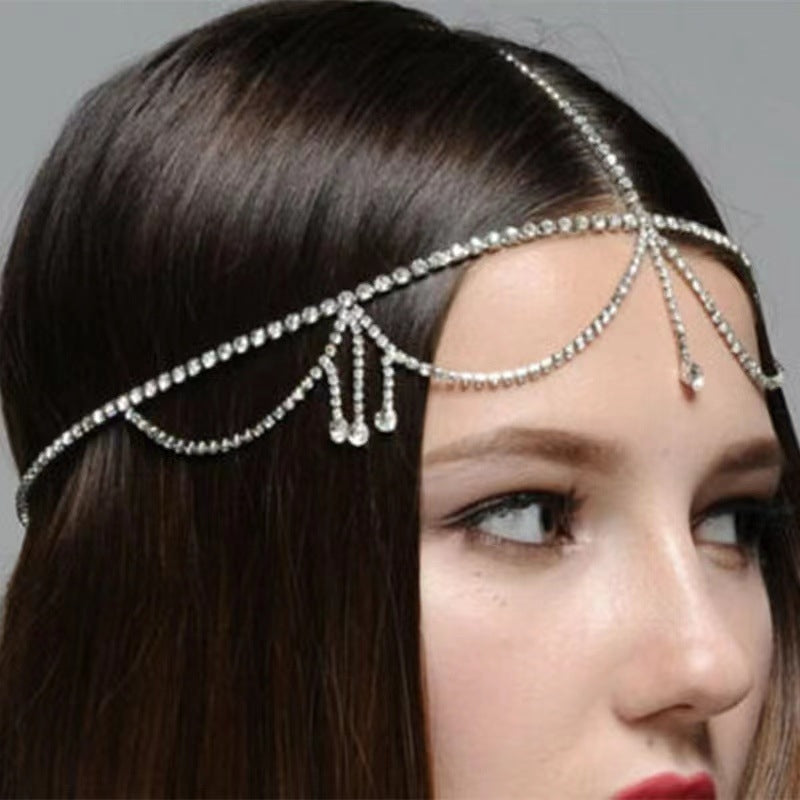 Elegant Rhinestone Water Drop Hair Chain Accessory