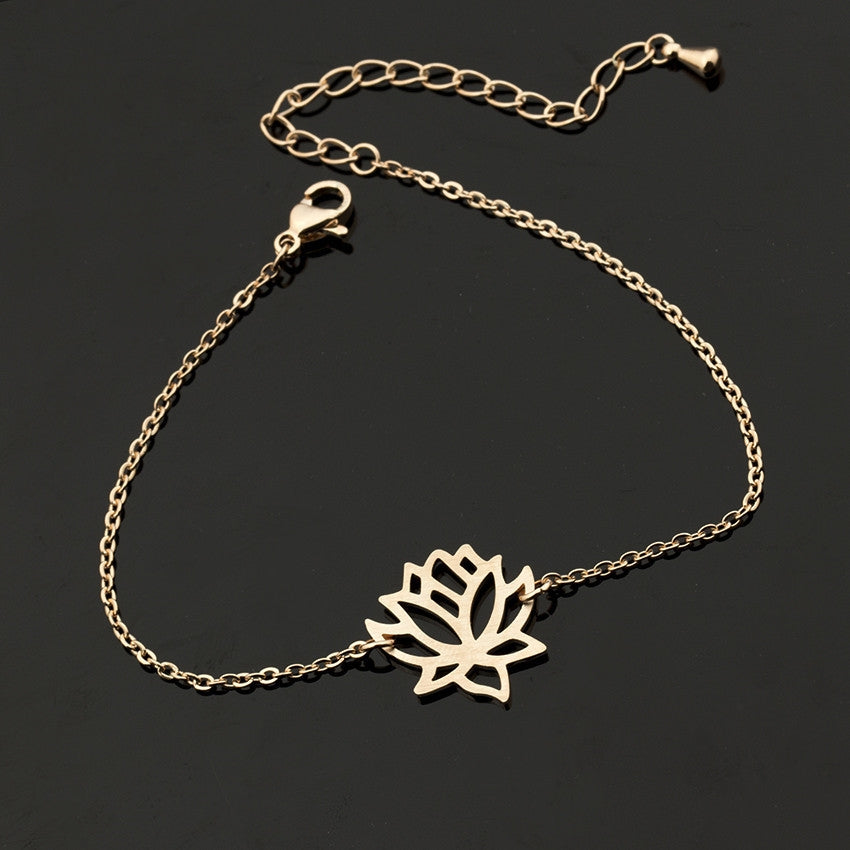 Simple Rose Gold Stainless Steel Lotus Bracelet Gift for Women