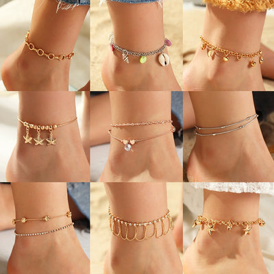 Simple Shell Starfish Beach Style Diamond Anklet for Women