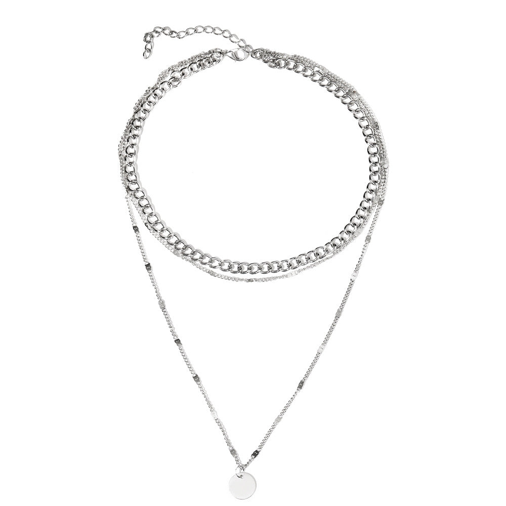 Simple Silver and Gold Multi-layer Alloy Chain Necklace