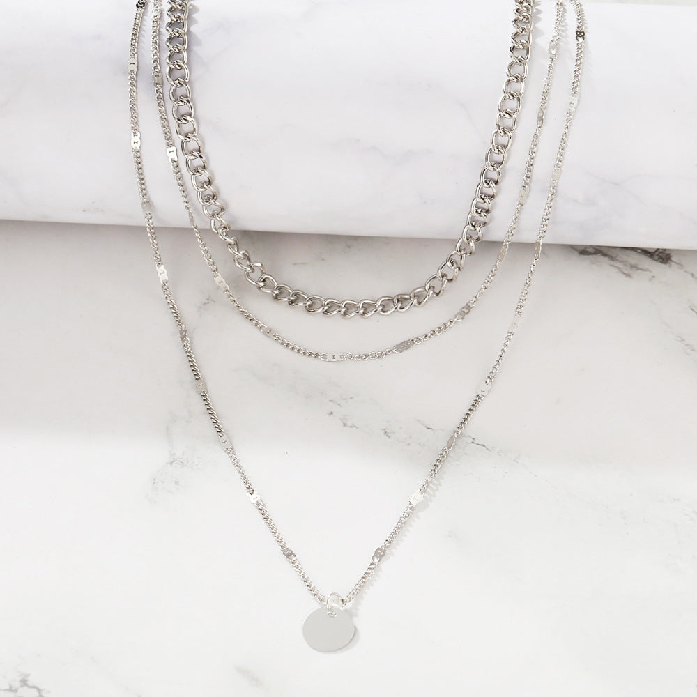 Simple Silver and Gold Multi-layer Alloy Chain Necklace