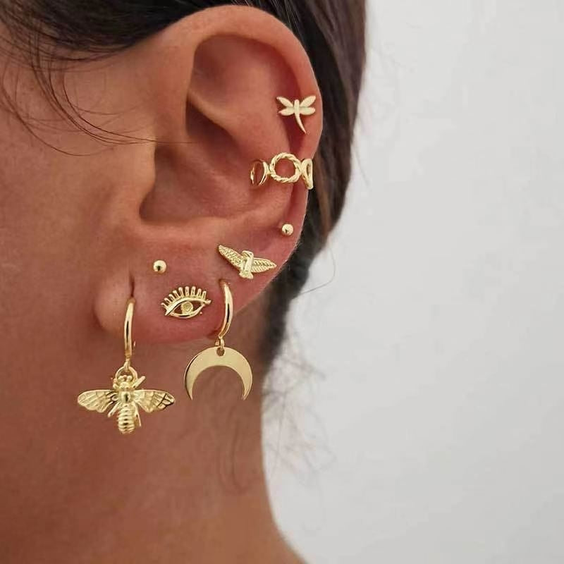 Simple Style Moon and Star Rhinestone Inlay Pearl Women's Ear Clips Set