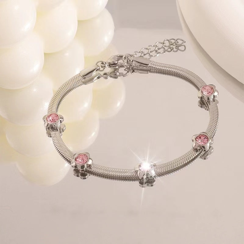 Simple Style Artistic Pentagram Heart Shape Floral Stainless Steel Snake Chain Bracelets for Women