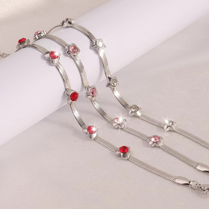 Simple Style Artistic Pentagram Heart Shape Floral Stainless Steel Snake Chain Bracelets for Women
