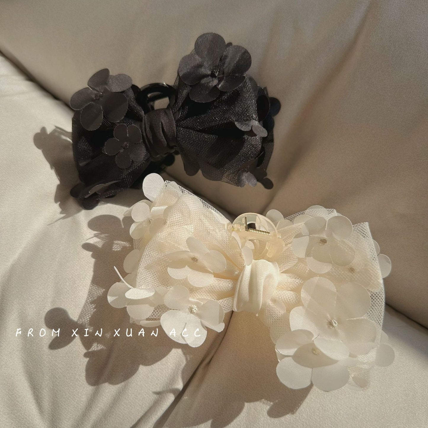 Elegant Bow Knot Hair Claw Clip - Lace Edge Floral Design, Versatile French Style Hair Accessory