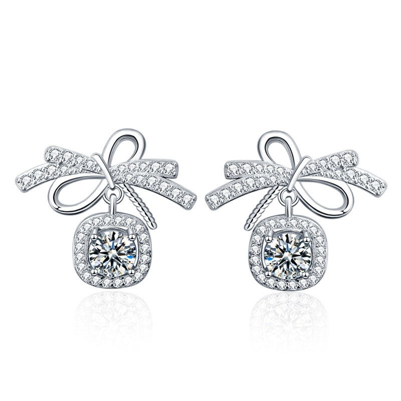 Simple Style Bow Knot 925 Sterling Silver Moissanite Stud Earrings