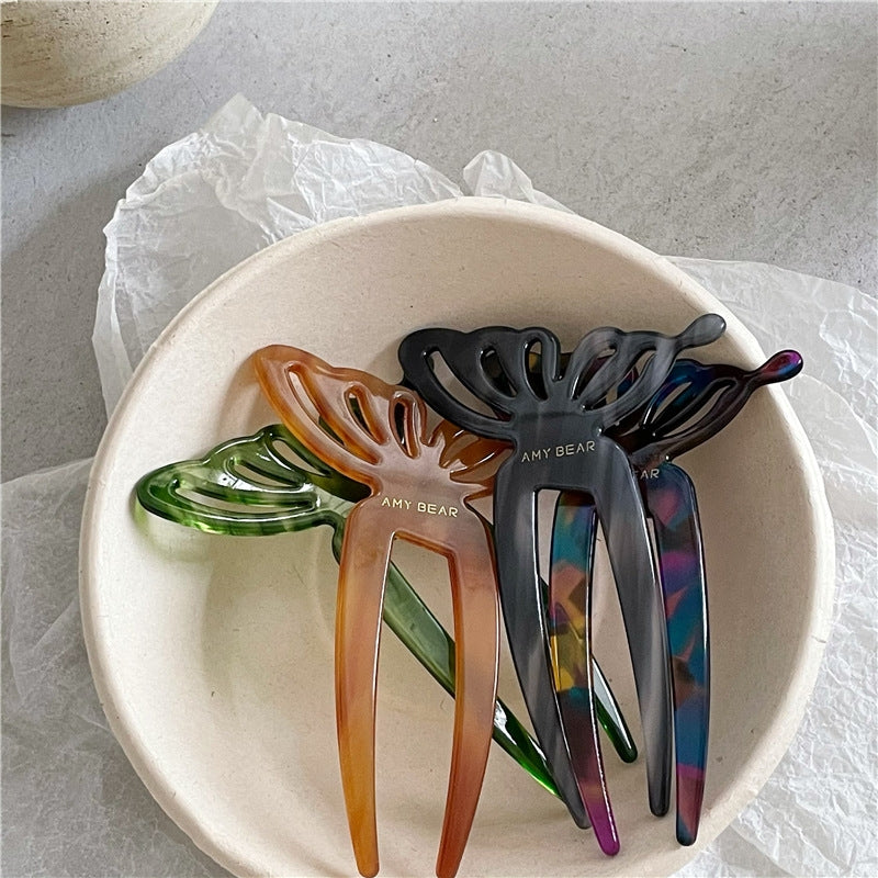 Elegant Butterfly Acetate U-Shaped Hairpin - Retro Versatile Women's Hair Accessory