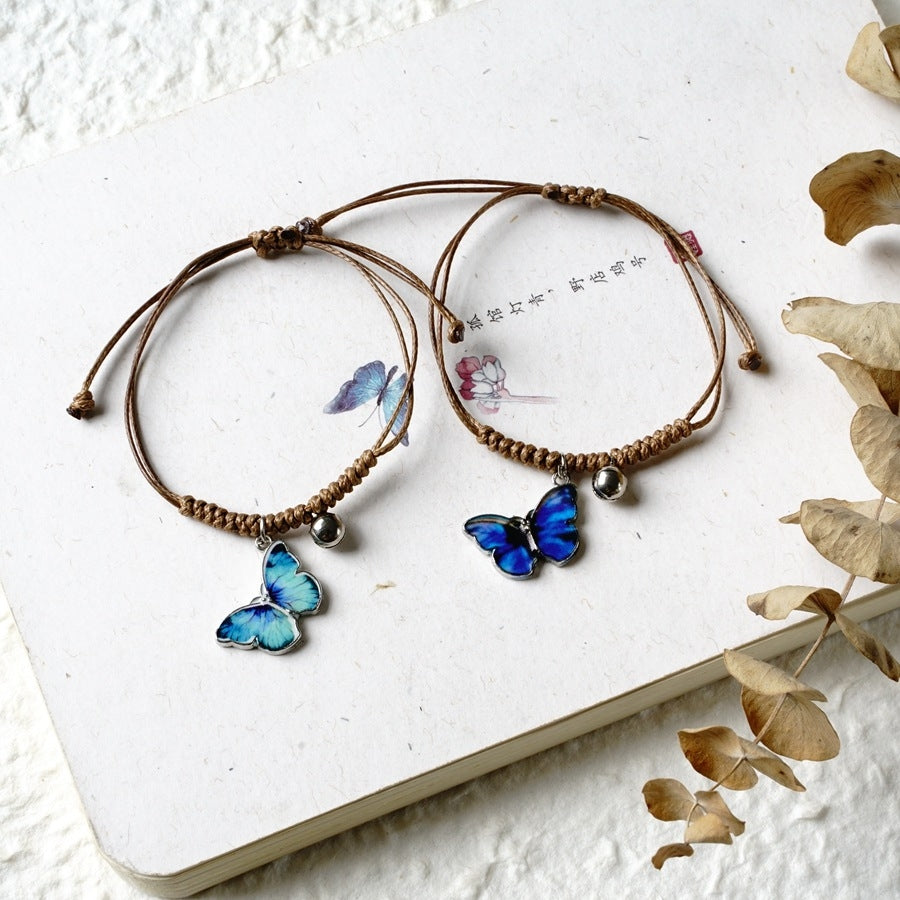 Simple Blue Butterfly Alloy Knitting Bracelet for Women