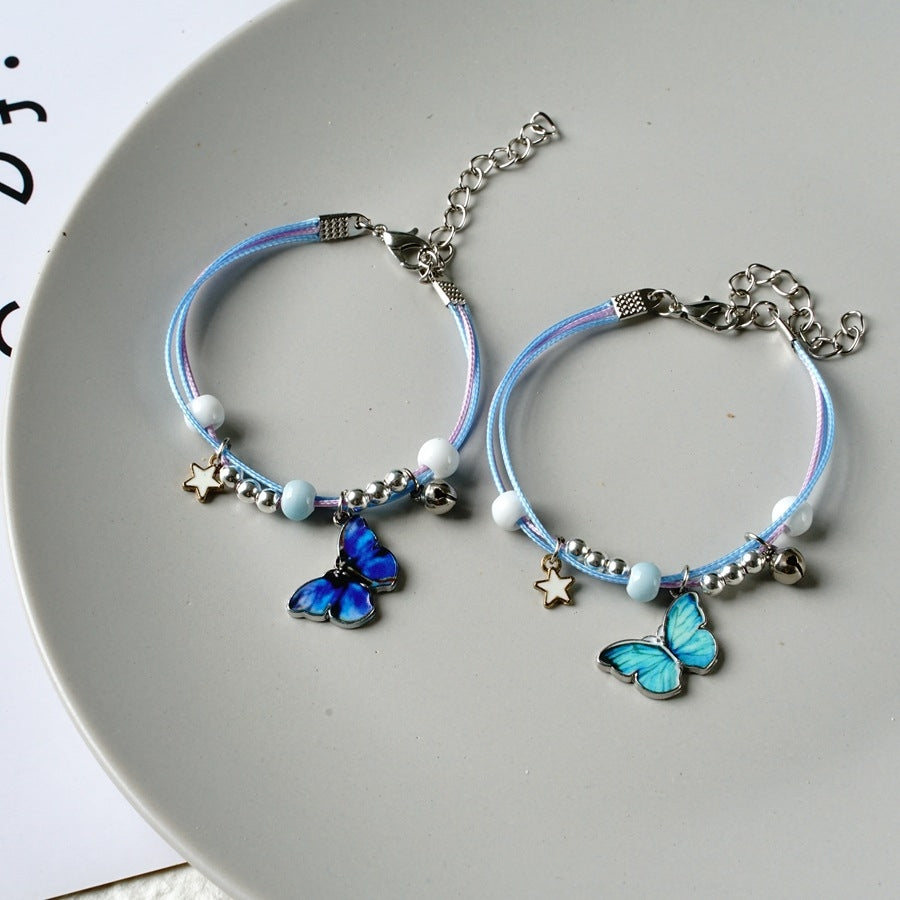 Simple Blue Butterfly Alloy Knitting Bracelet for Women