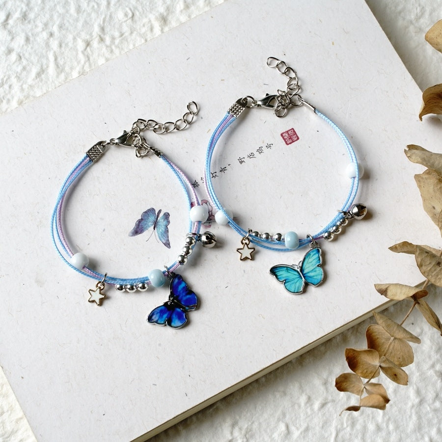 Simple Blue Butterfly Alloy Knitting Bracelet for Women