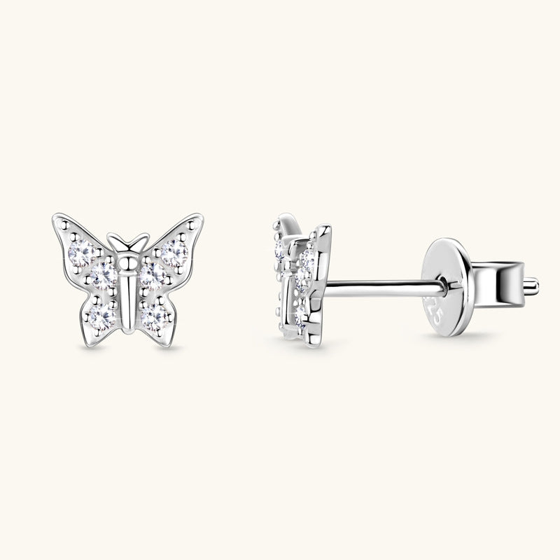 Elegant Butterfly Moissanite Sterling Silver Stud Earrings