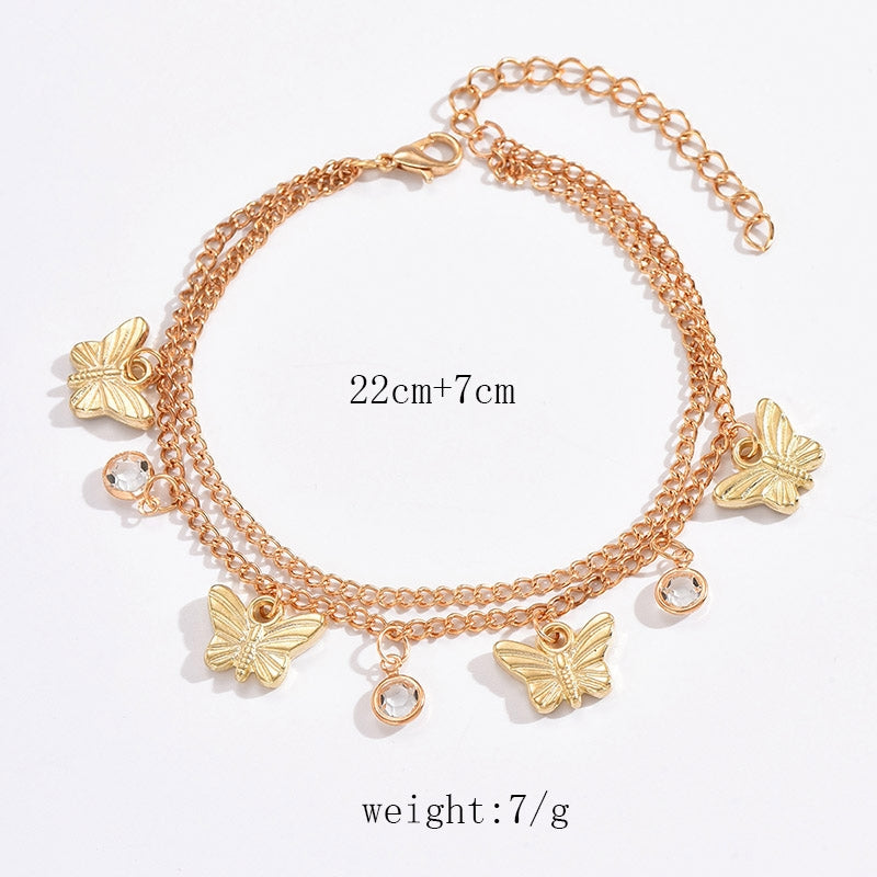 Simple Geometric Butterfly Crystal Women's Anklet