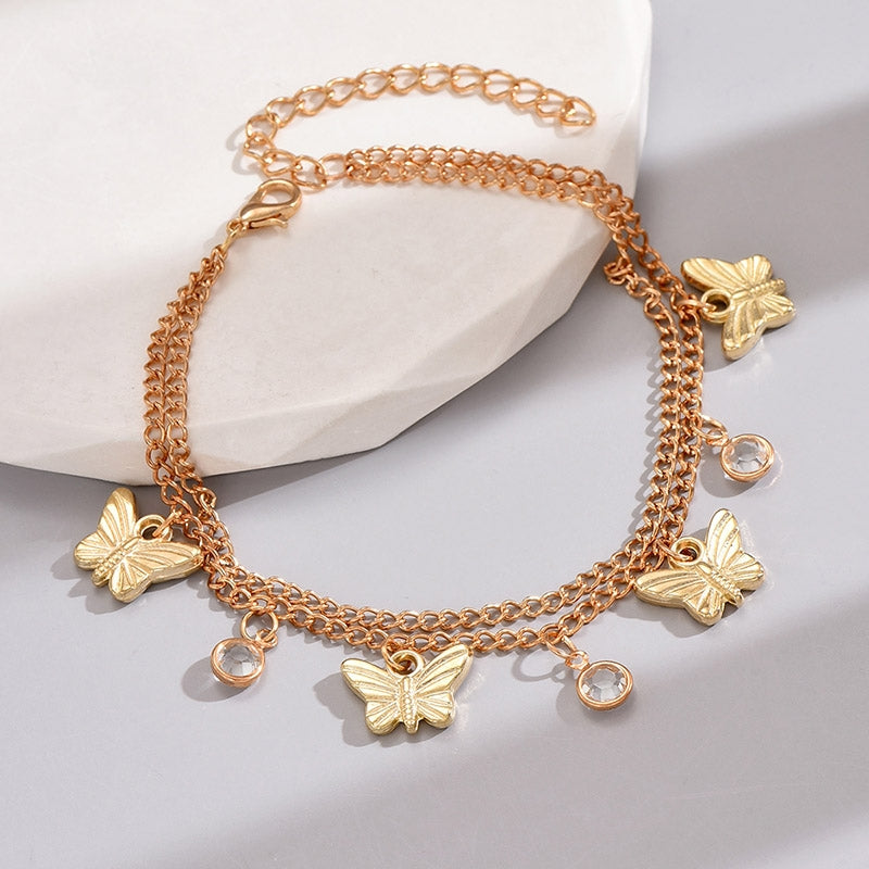 Simple Geometric Butterfly Crystal Women's Anklet