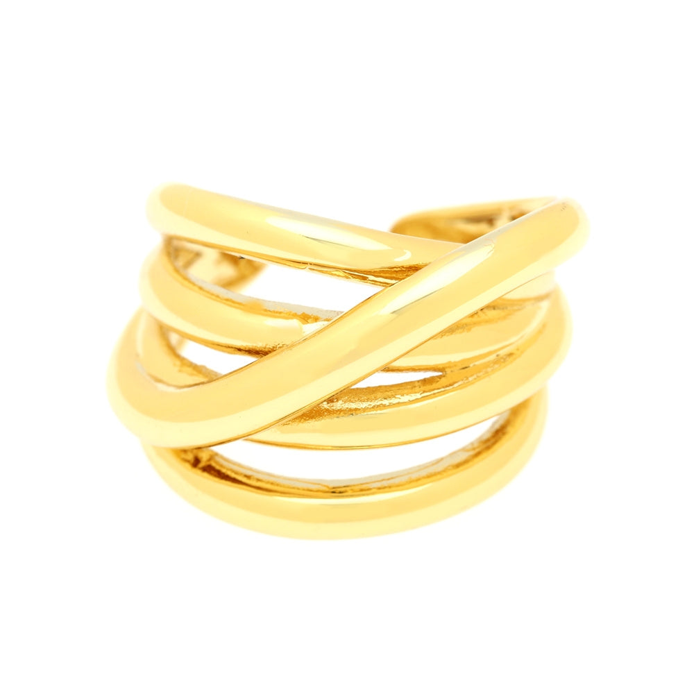 Minimalist C Shape 18k Gold Plated Open Ring with Irregular Wrap Design