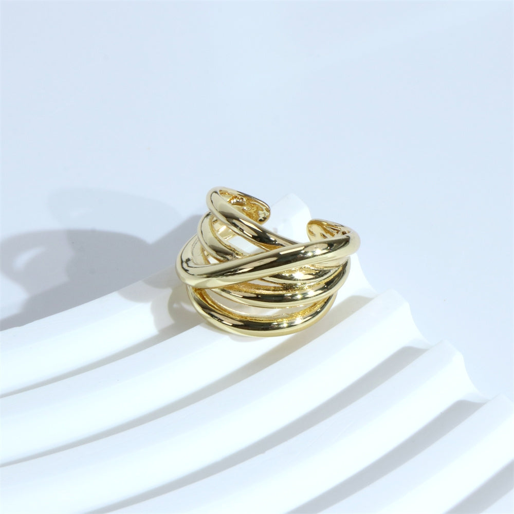 Minimalist C Shape 18k Gold Plated Open Ring with Irregular Wrap Design