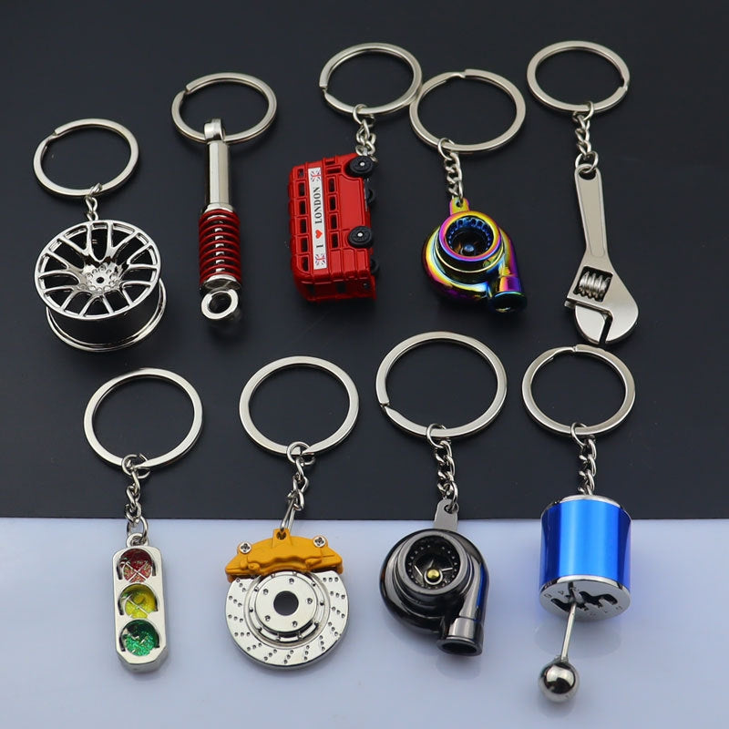 Simple Style Car Wheel Metal Keychain with Automotive Tool Charms