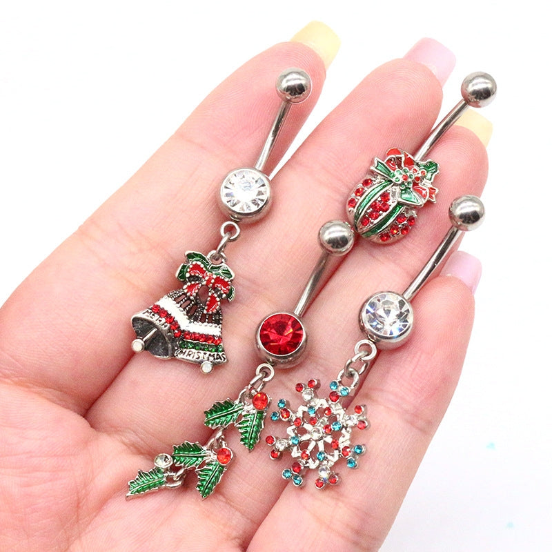 Simple Style Christmas Tree Snowflake Stainless Steel Copper Plating Inlay Rhinestones White Gold Plated Belly Ring