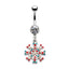 Simple Christmas Tree Snowflake Rhinestone Belly Ring in White Gold Plated Stainless Steel