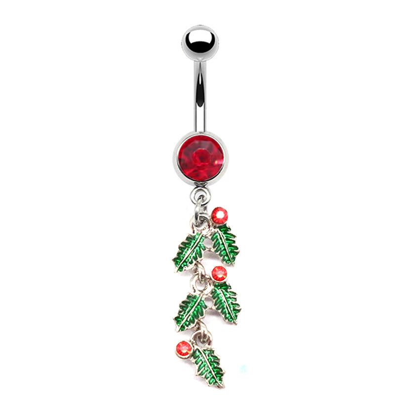 Simple Style Christmas Tree Snowflake Stainless Steel Copper Plating Inlay Rhinestones White Gold Plated Belly Ring