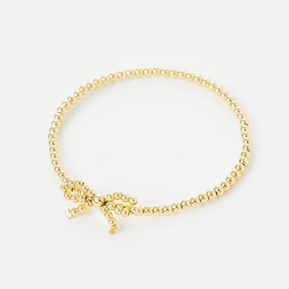 Simple Classic Bow Knot Imitation Pearl 18k Gold Beaded Bracelet for Women