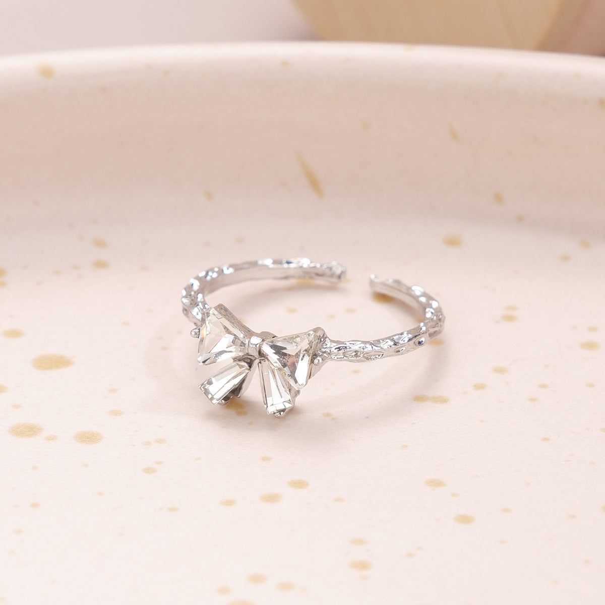 Simple Classic Bow Knot Adjustable Zircon Women's Ring