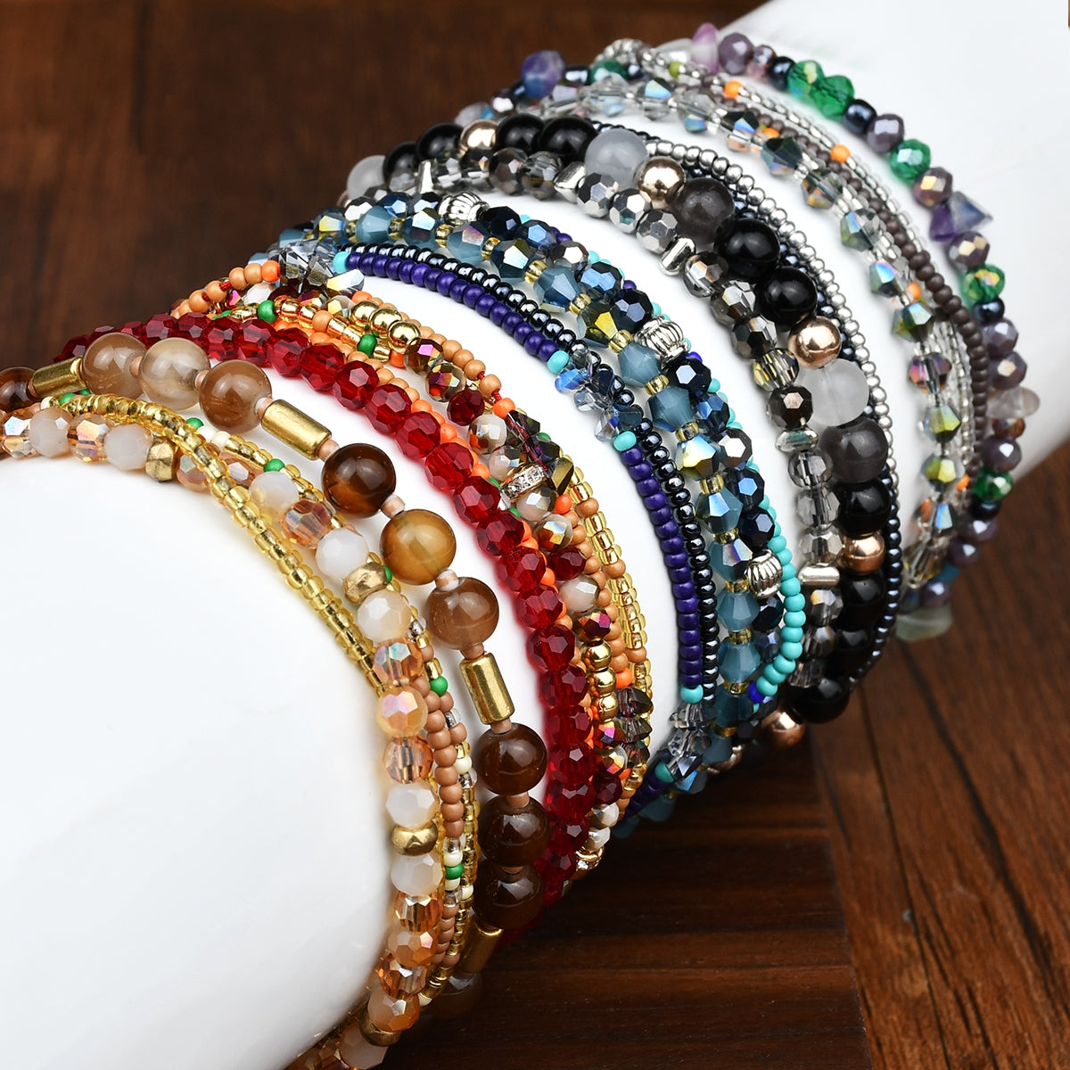 Simple Style Color Block Crystal Beaded Multi-Layer Women's Bracelet