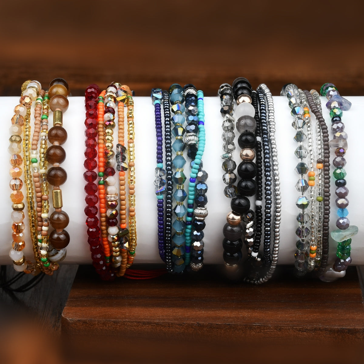 Simple Style Color Block Crystal Beaded Multi-Layer Women's Bracelet