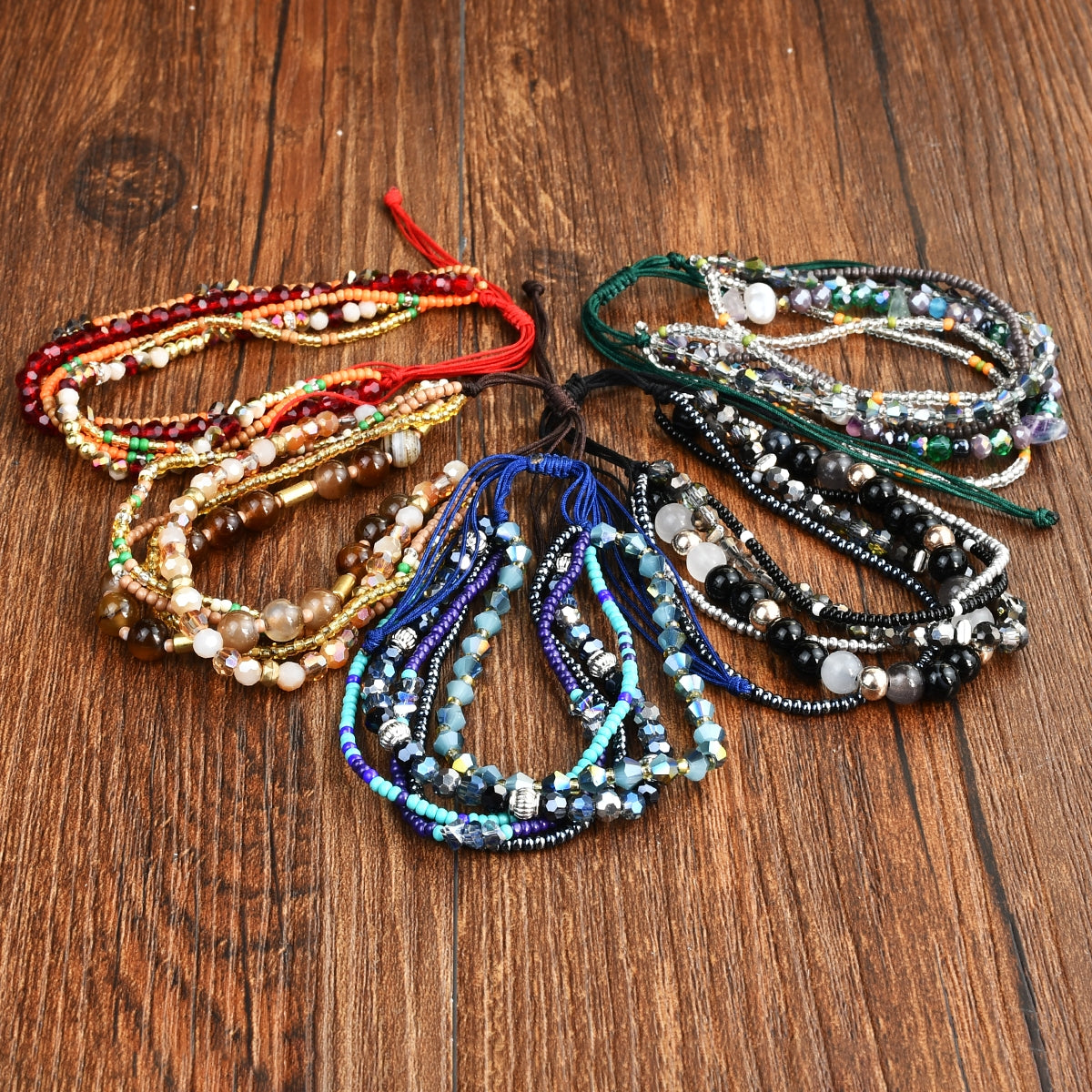 Simple Style Color Block Crystal Beaded Multi-Layer Women's Bracelet