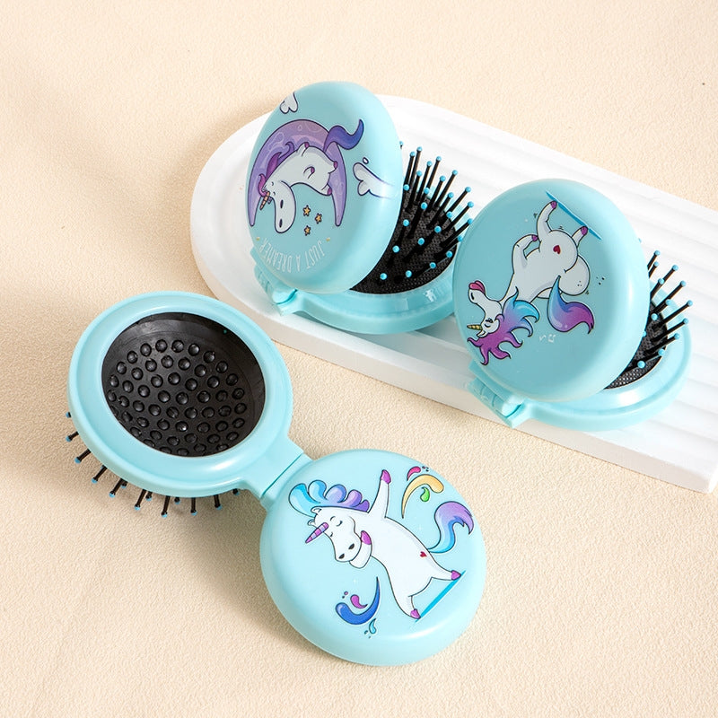 Simple Style Color Block Plastic Folding Airbag Comb - Rainbow Unicorn Cartoon Design