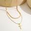 Simple Classic Cross Gold Plated Layered Necklace with Pearl Pendant