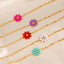 18K Gold Plated Stainless Steel Multi-Color Flower Resin Bracelet for Women