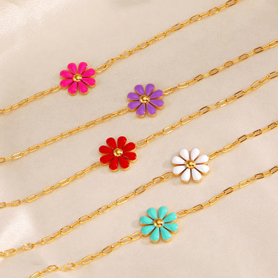 18K Gold Plated Stainless Steel Multi-Color Flower Resin Bracelet for Women