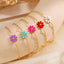 18K Gold Plated Stainless Steel Multi-Color Flower Resin Bracelet for Women