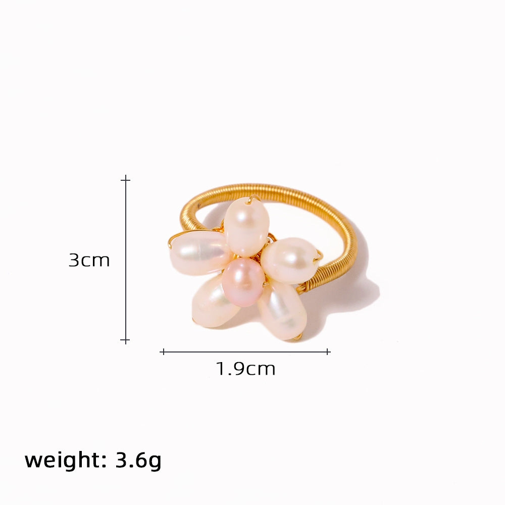 Simple Style Freshwater Pearl 18K Gold Plated Ring