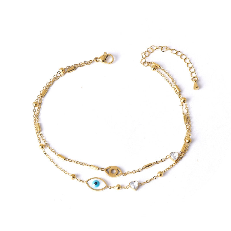 Elegant Heart & Butterfly 18K Gold Plated Stainless Steel Anklet with Rhinestones and Shell