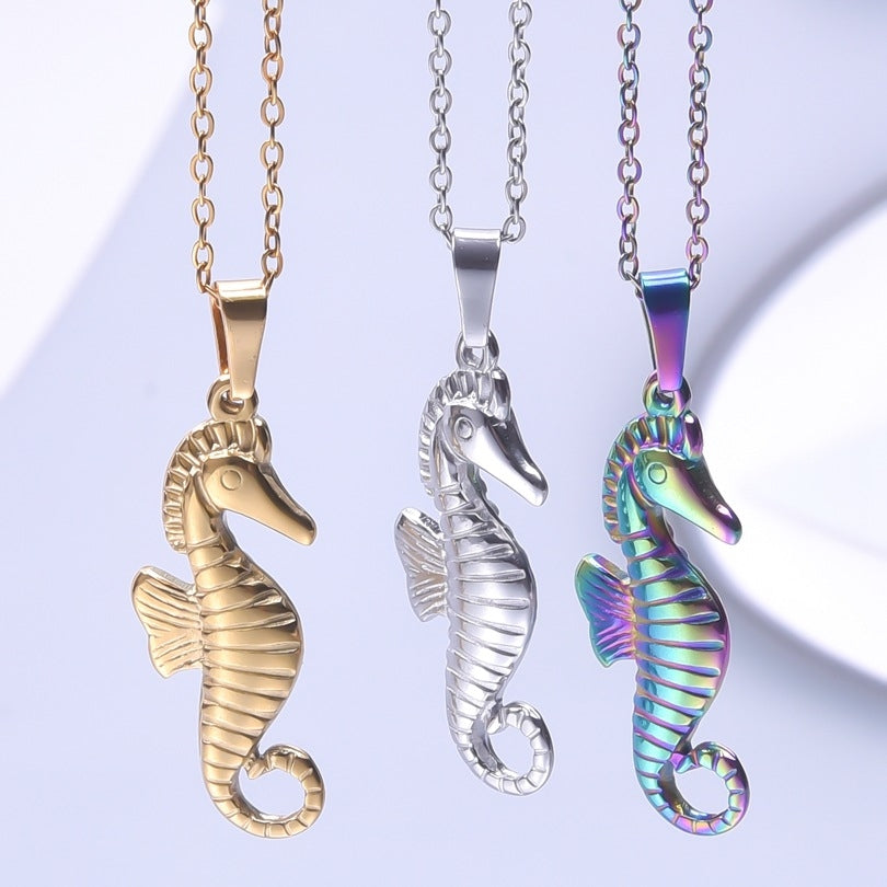 Simple Classic Hippocampus 18k Gold Plated Stainless Steel Women's Pendant Necklace