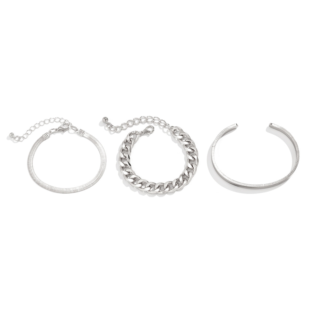 Simple Geometric Metal Layered Chain Bracelet Set for Women