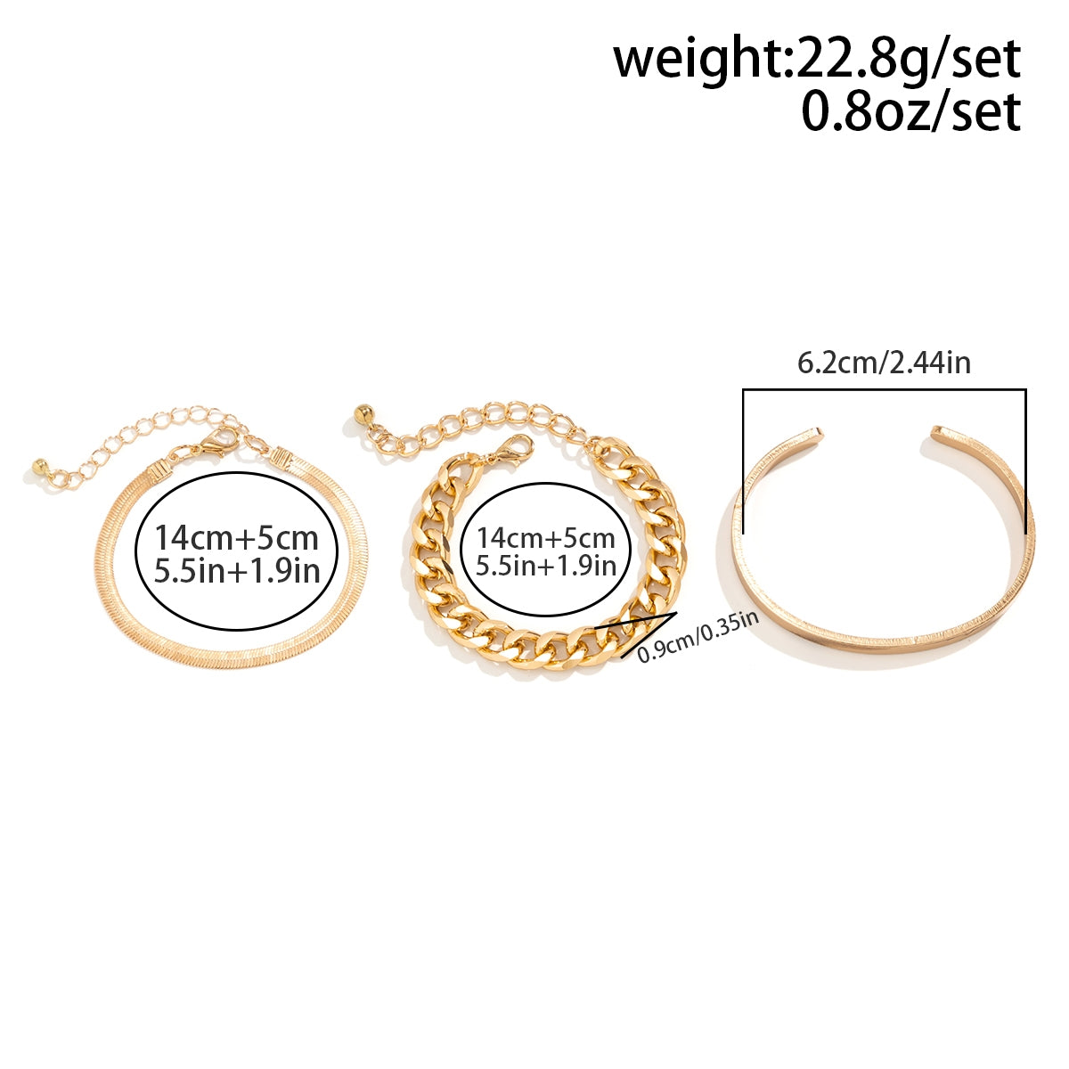 Simple Geometric Metal Layered Chain Bracelet Set for Women