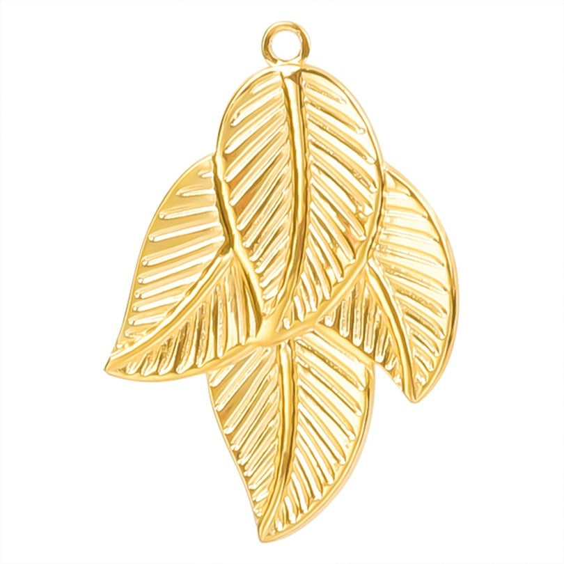 Simple Classic Leaves 304 Stainless Steel Women's Pendant Necklace with 18k Gold Plating