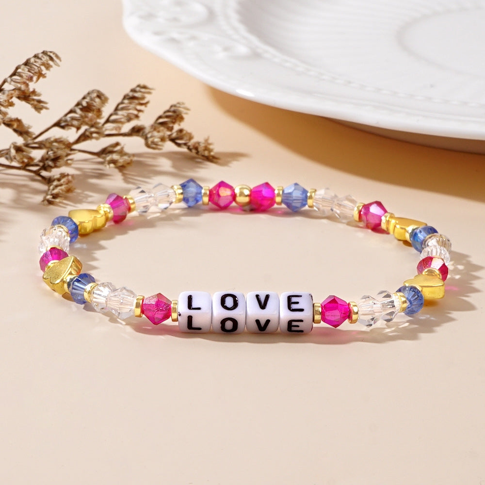 Simple Style Letter Crystal Love Bracelet Set for Women