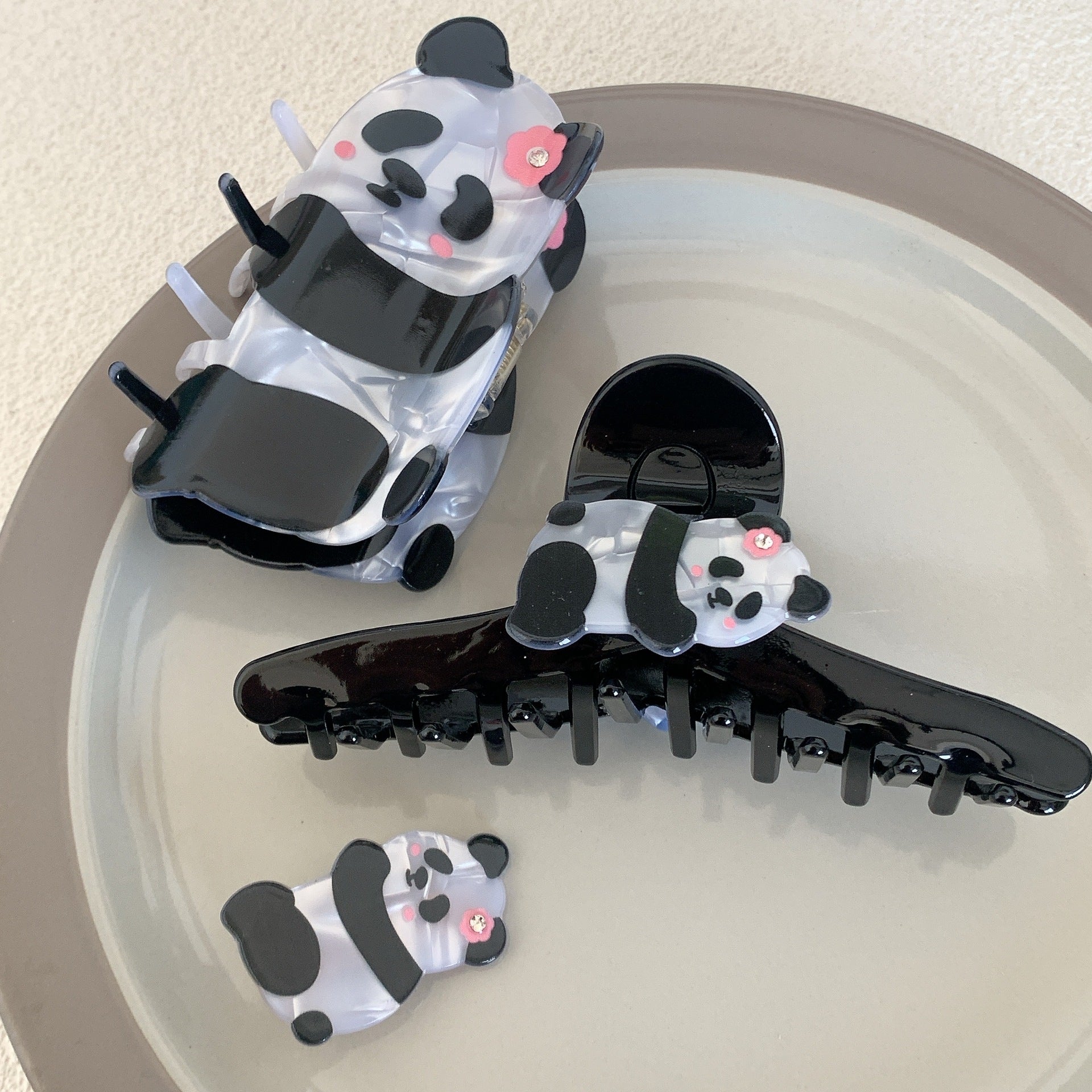 Simple Style Panda Acetate Hair Claws and Hairpins Set